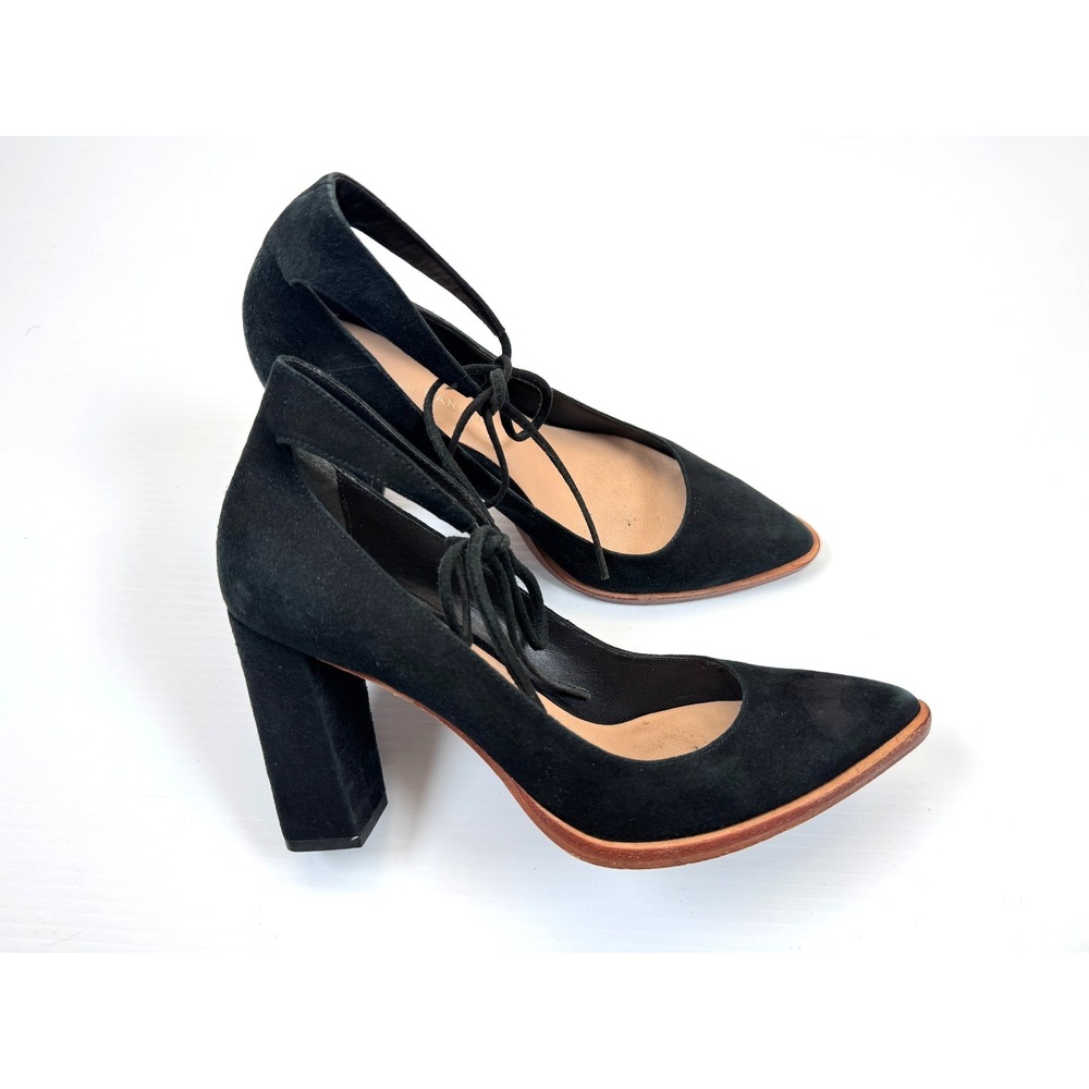 Loeffler Randall Rita Ankle Tie Pump Women 6.5B Block‎ Heels Suede Pointed Toe